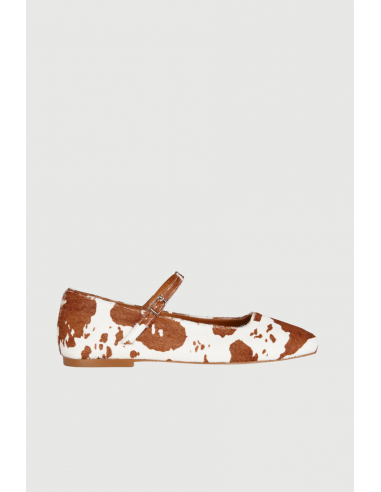 Julieta Mary Janes in Cow Print Calf Hair Paris Déstockage Promo